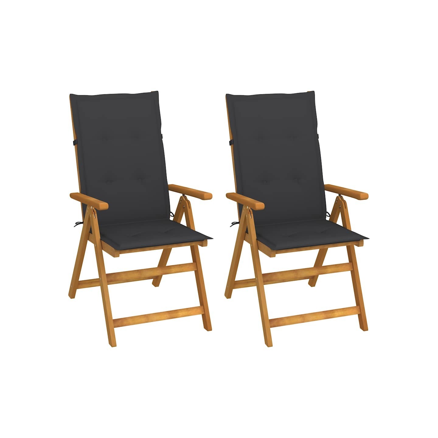 Fauteuils pliants inclinables (lot de 2) avec coussins, en bois d'acacia massif