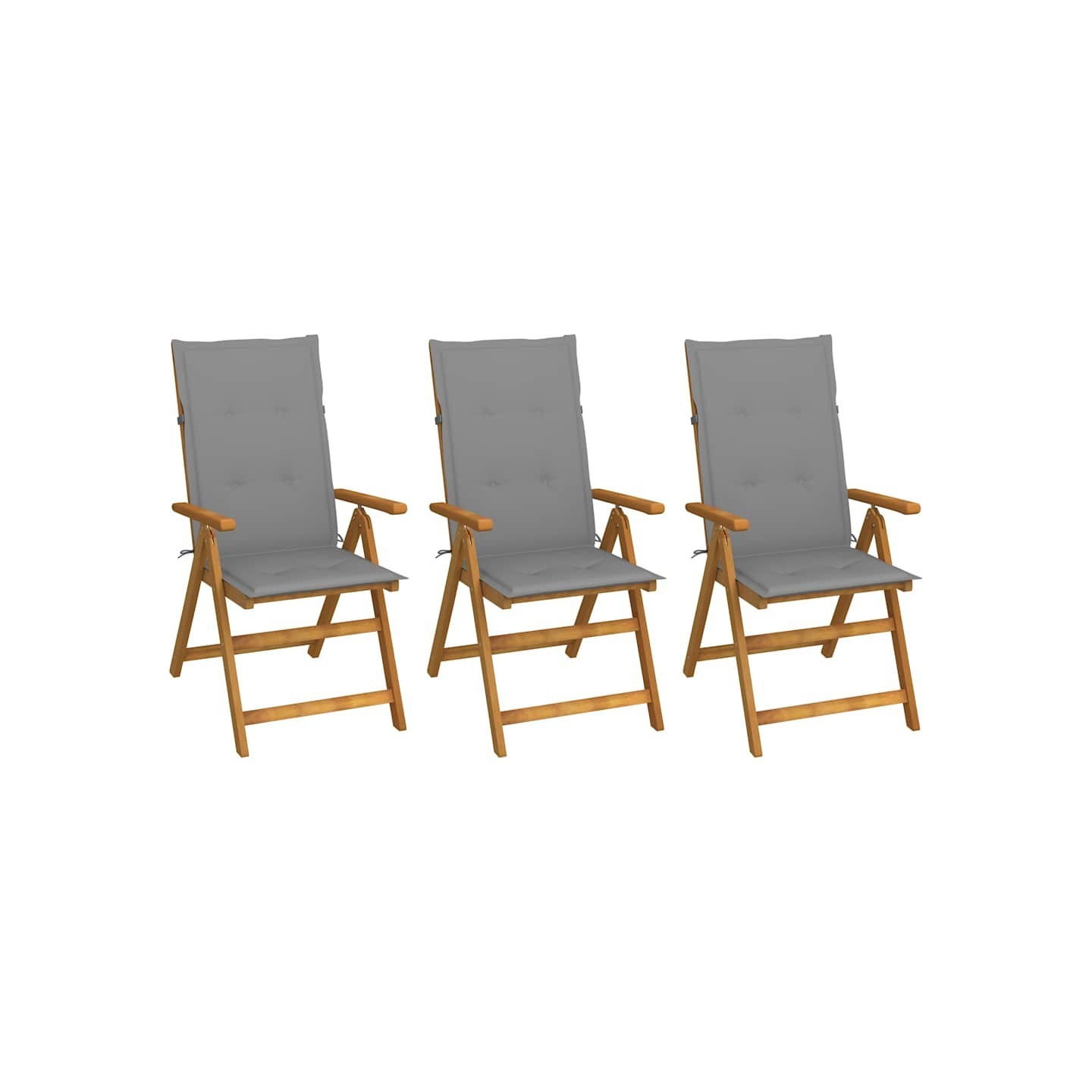 Chaises pliantes 3 pièces avec coussins en bois d'acacia massif
