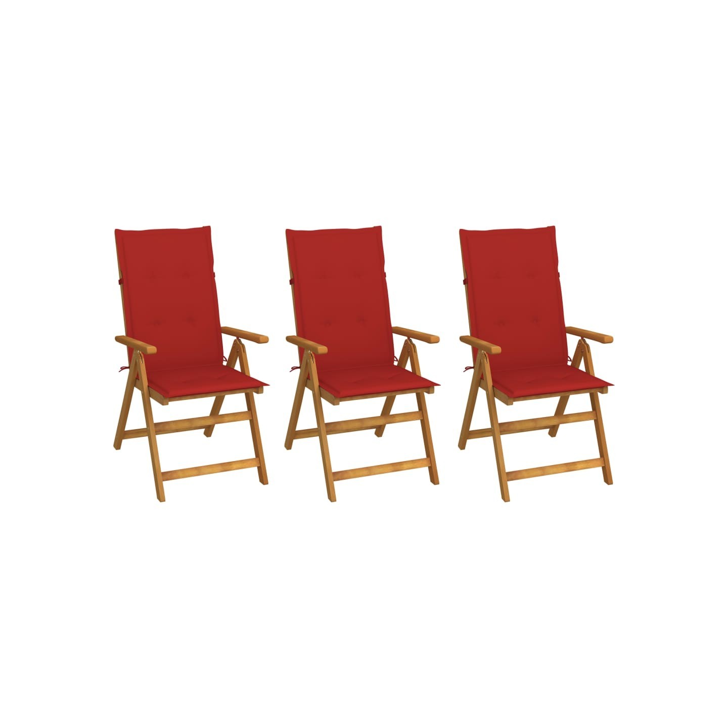 Chaises pliantes 3 pièces avec coussins en bois d'acacia massif