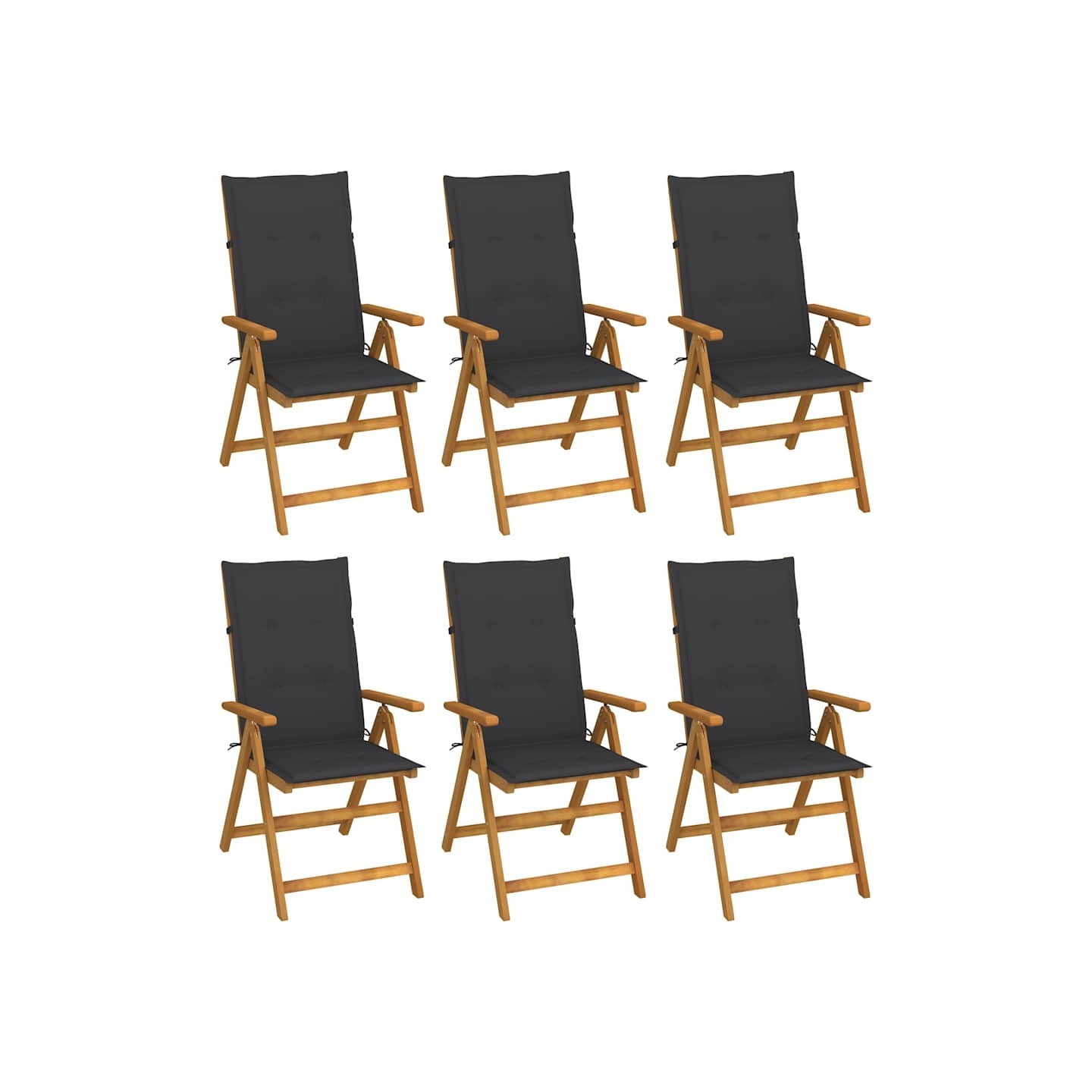 Chaises pliantes 6 pièces avec coussins en bois d'acacia massif
