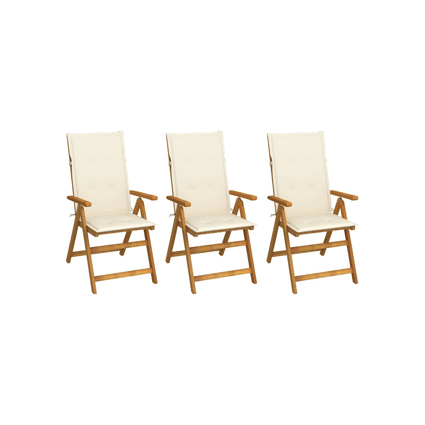 Chaises pliantes 3 pièces avec coussins en bois d'acacia massif