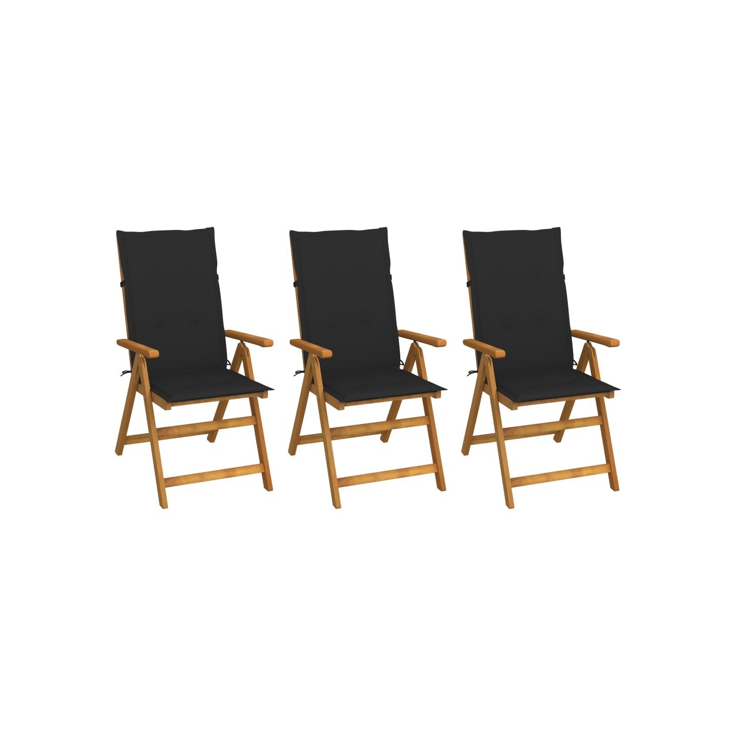 Chaises pliantes 3 pièces avec coussins en bois d'acacia massif