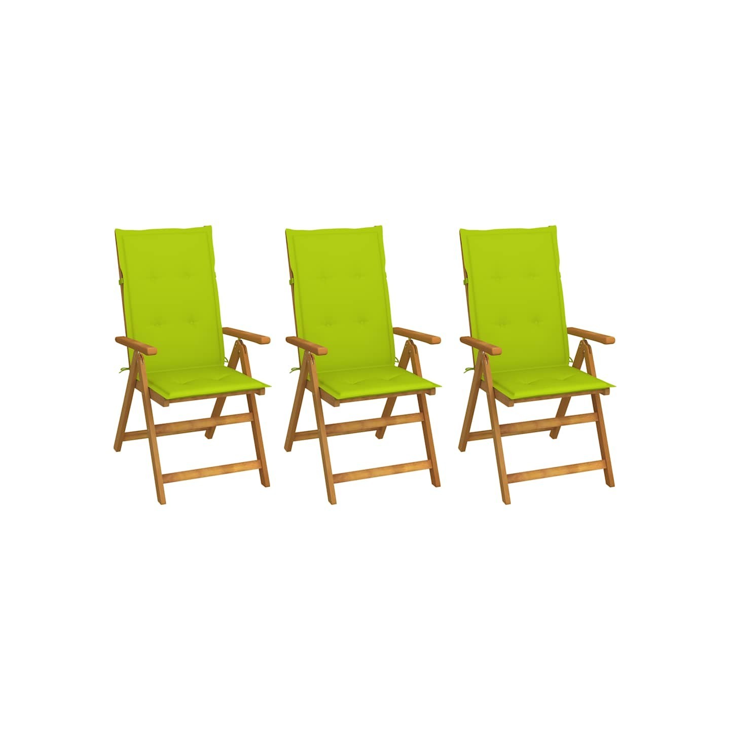 Chaises pliantes 3 pièces avec coussins en bois d'acacia massif