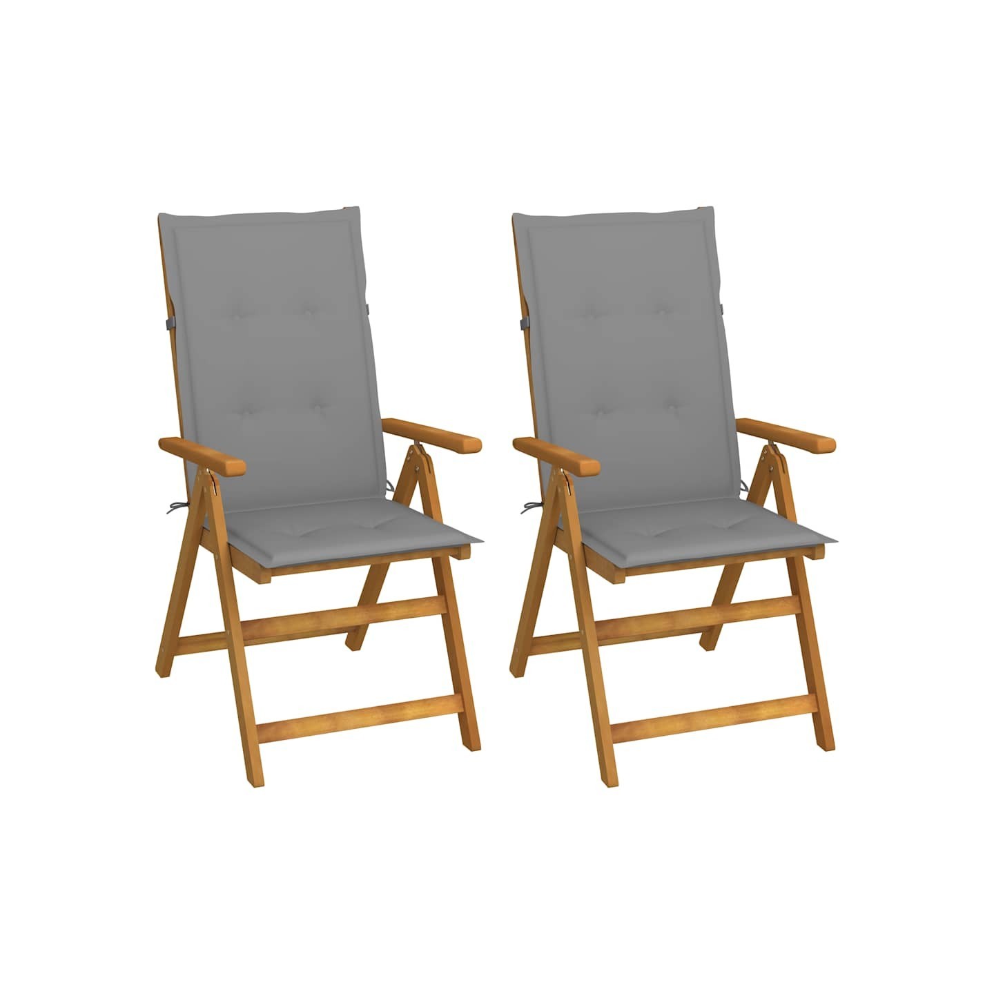 Fauteuils pliants inclinables (lot de 2) avec coussins, en bois d'acacia massif