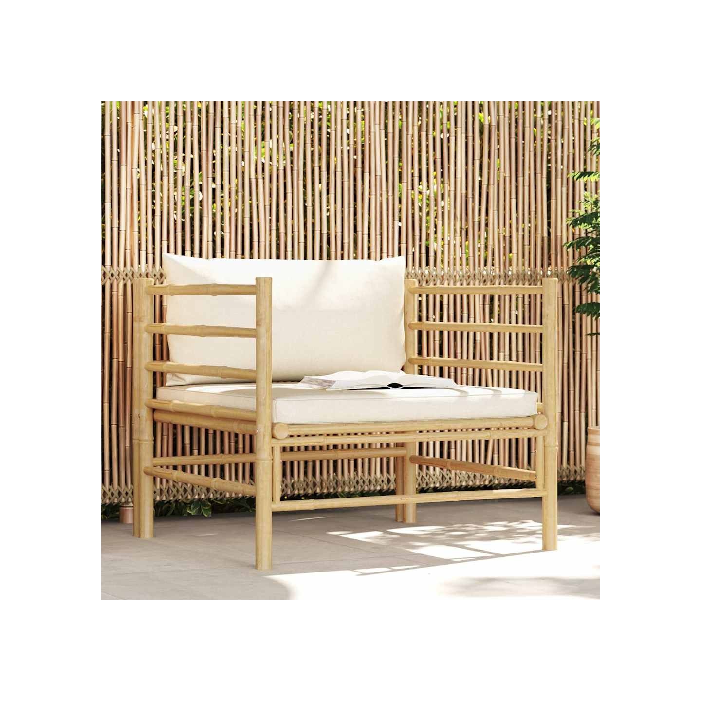 Canapé de jardin avec coussins blanc crème Bambou