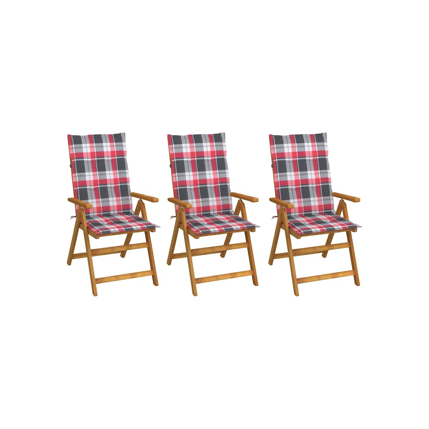 Chaises pliantes 3 pièces avec coussins en bois d'acacia massif
