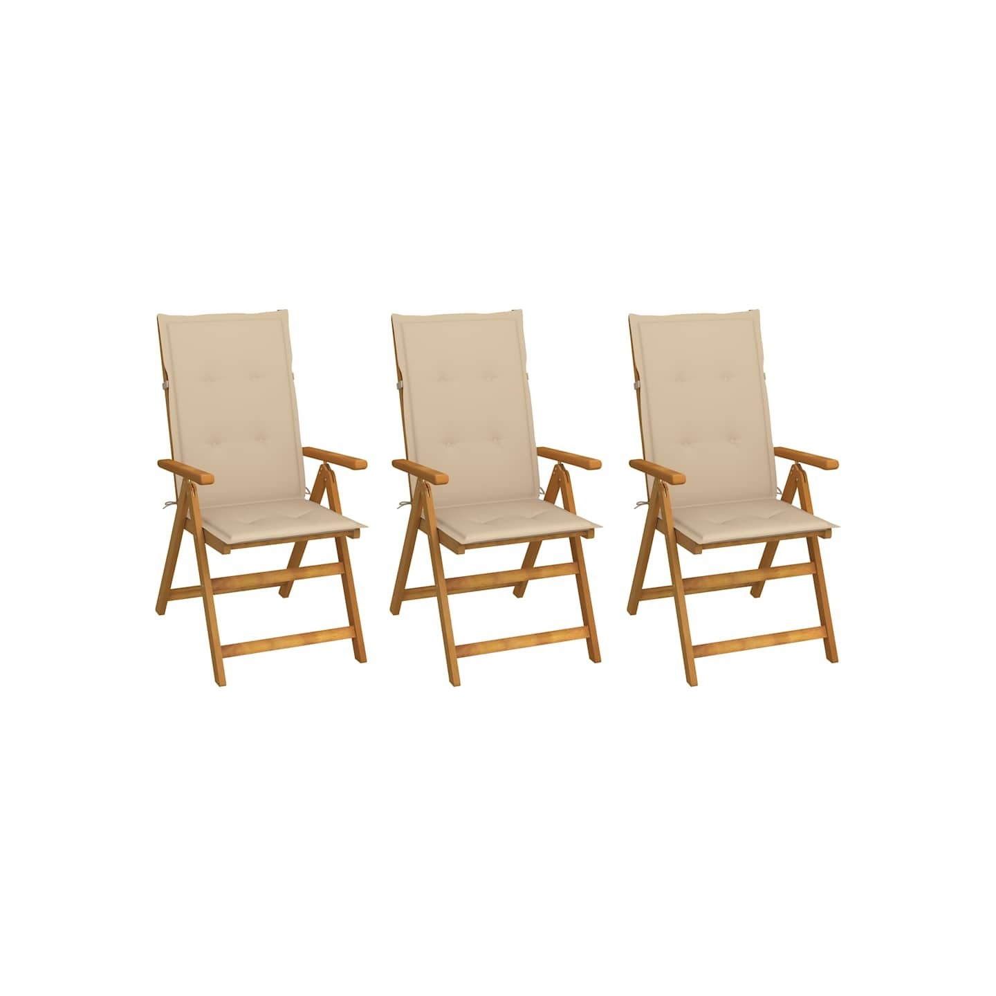 Chaises pliantes 3 pièces avec coussins en bois d'acacia massif