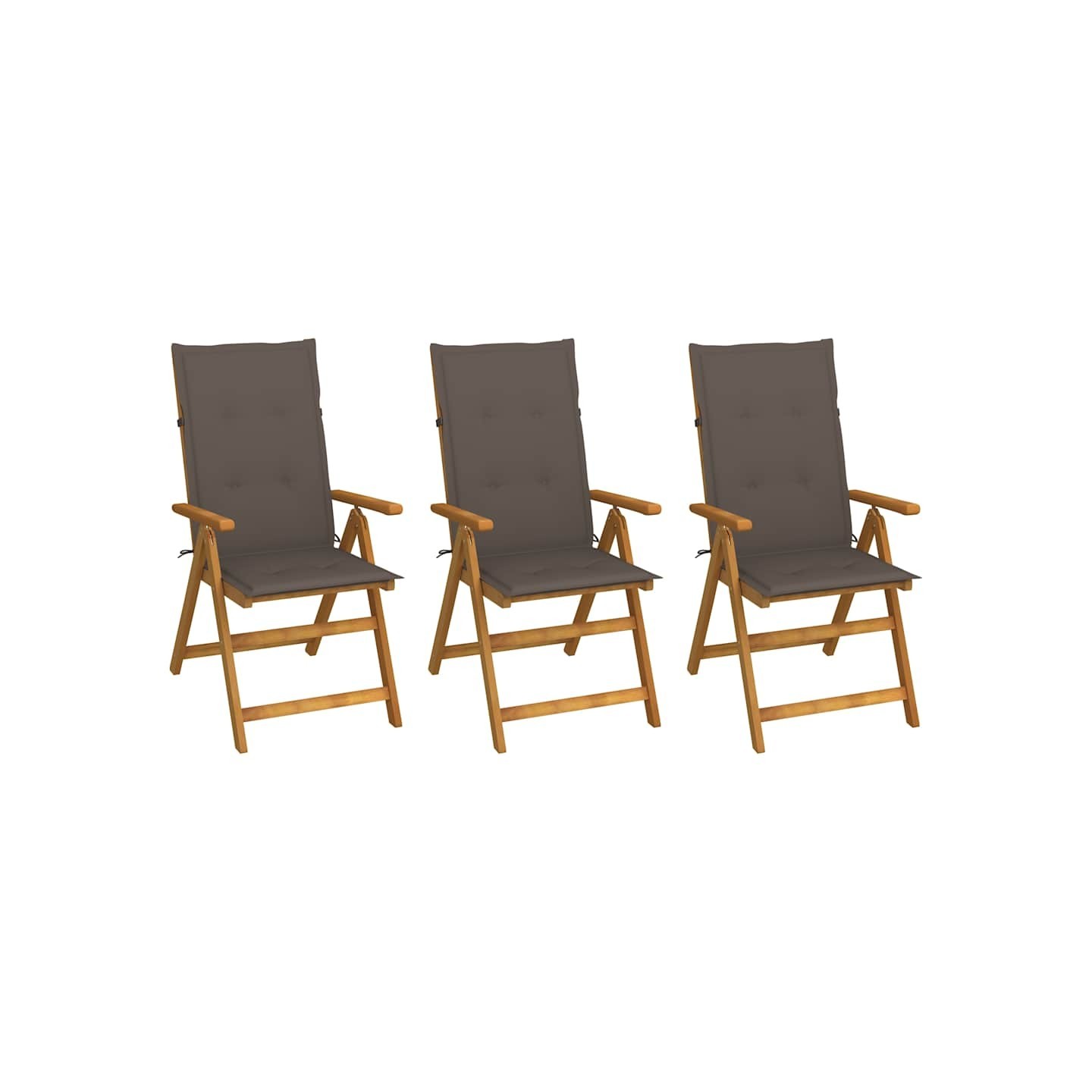 Chaises pliantes 3 pièces avec coussins en bois d'acacia massif