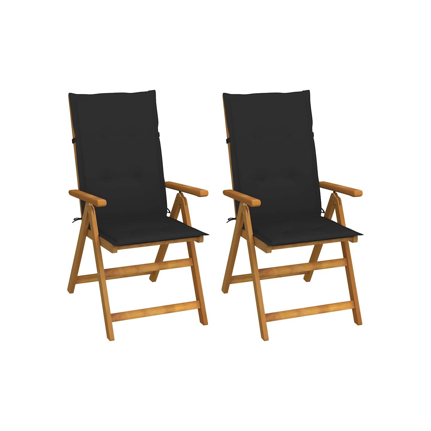 Fauteuils pliants inclinables (lot de 2) avec coussins, en bois d'acacia massif