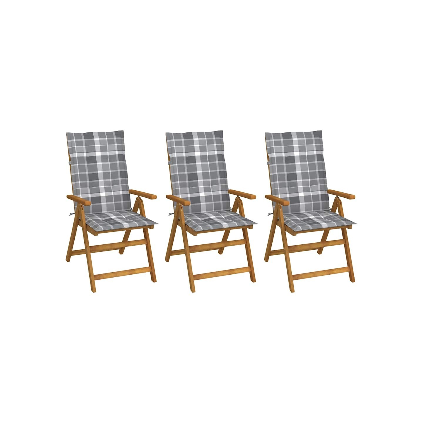 Chaises pliantes 3 pièces avec coussins en bois d'acacia massif