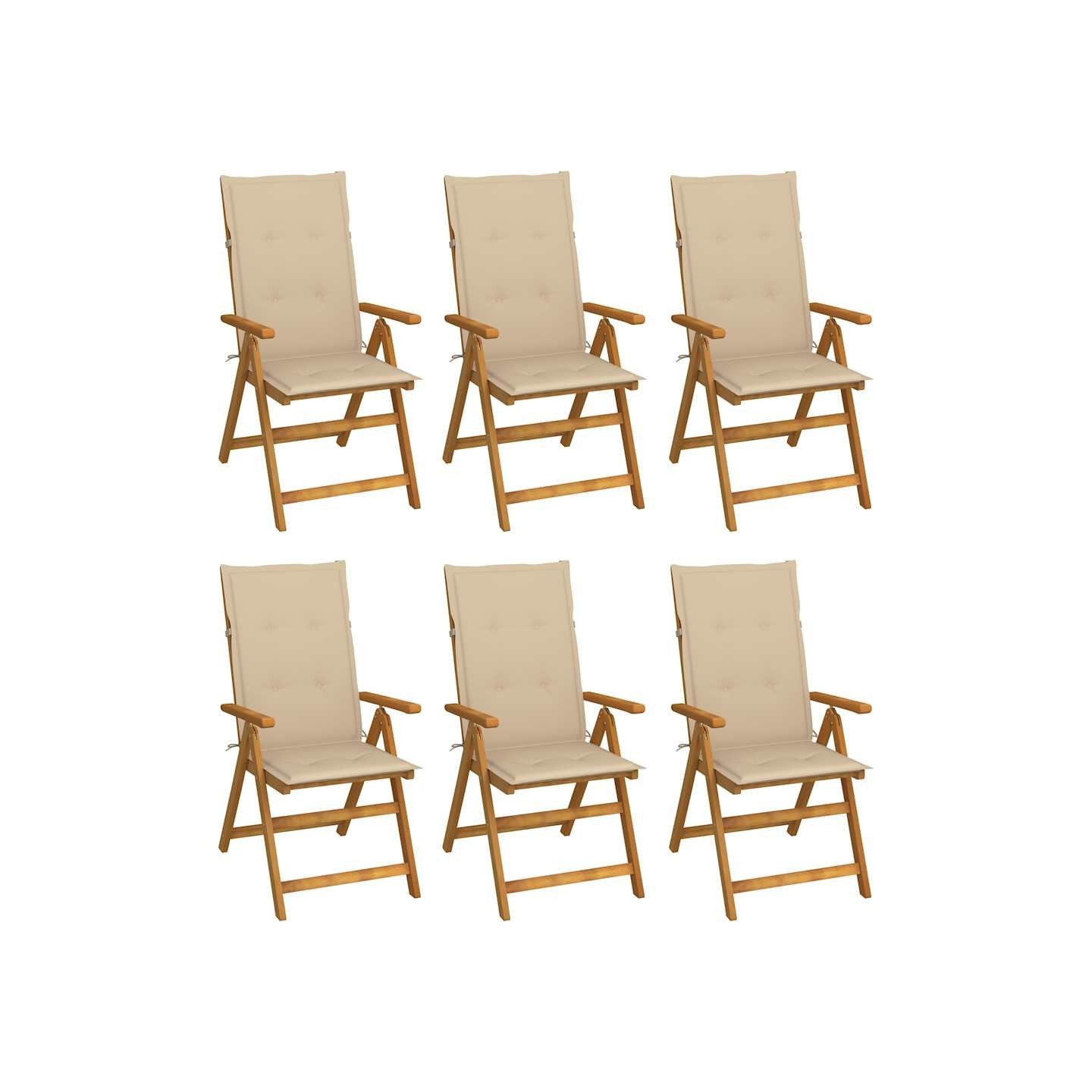 Chaises pliantes 6 pièces avec coussins en bois d'acacia massif