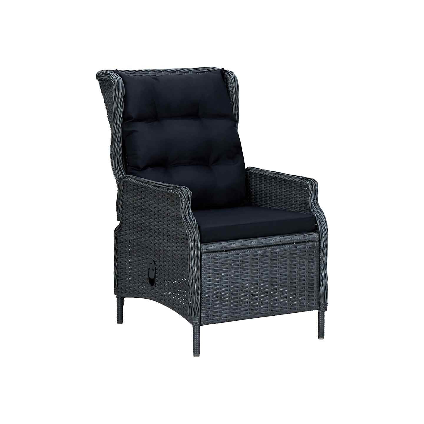 Chaise inclinable de jardin coussins Résine tressée Gris foncé