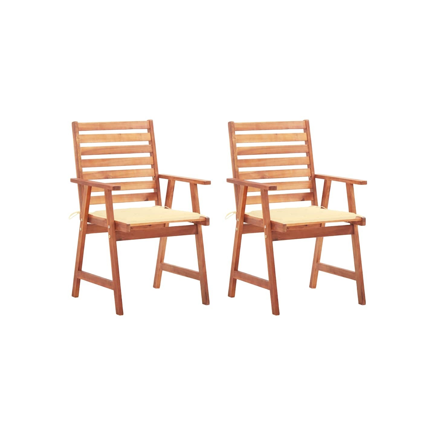 Chaises à manger d'extérieur lot de 2 et coussins Acacia massif