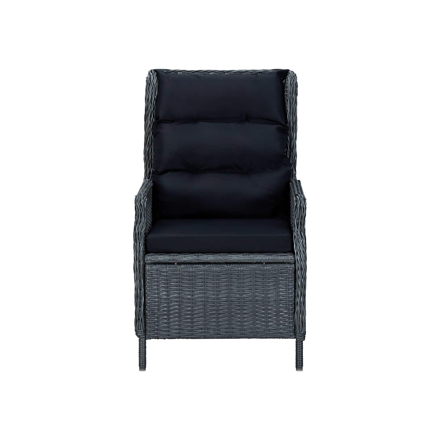 Chaise inclinable de jardin coussins Résine tressée Gris foncé