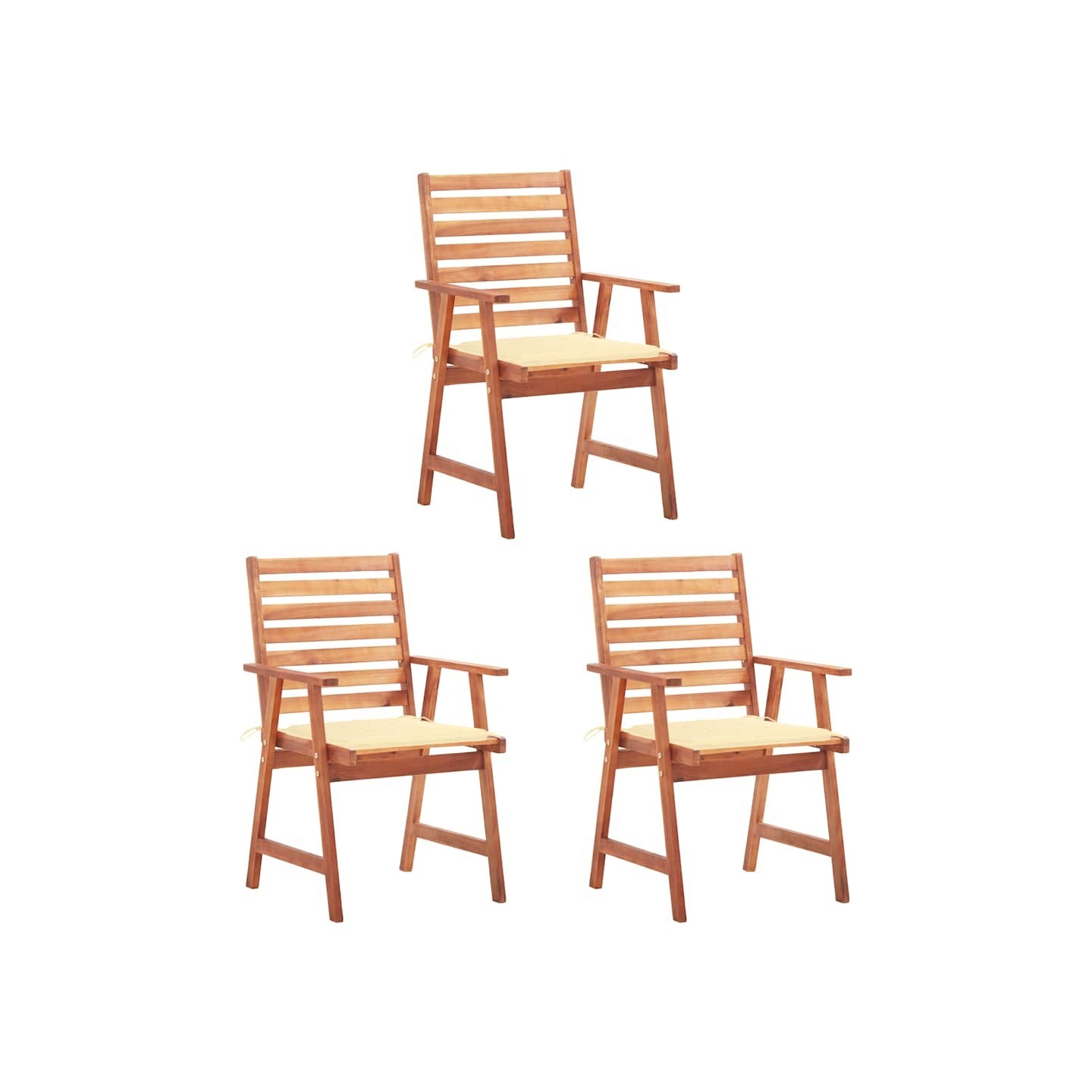 Chaises à manger d'extérieur lot de 3 et coussins Acacia massif