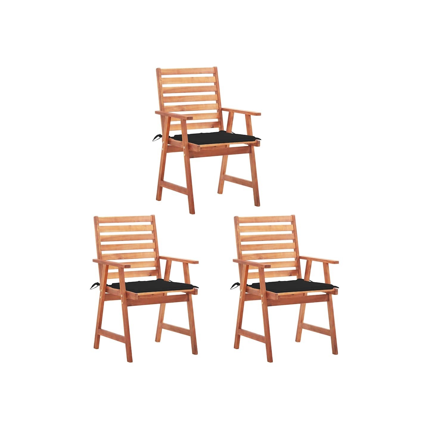 Chaises à manger d'extérieur lot de 3 et coussins Acacia massif