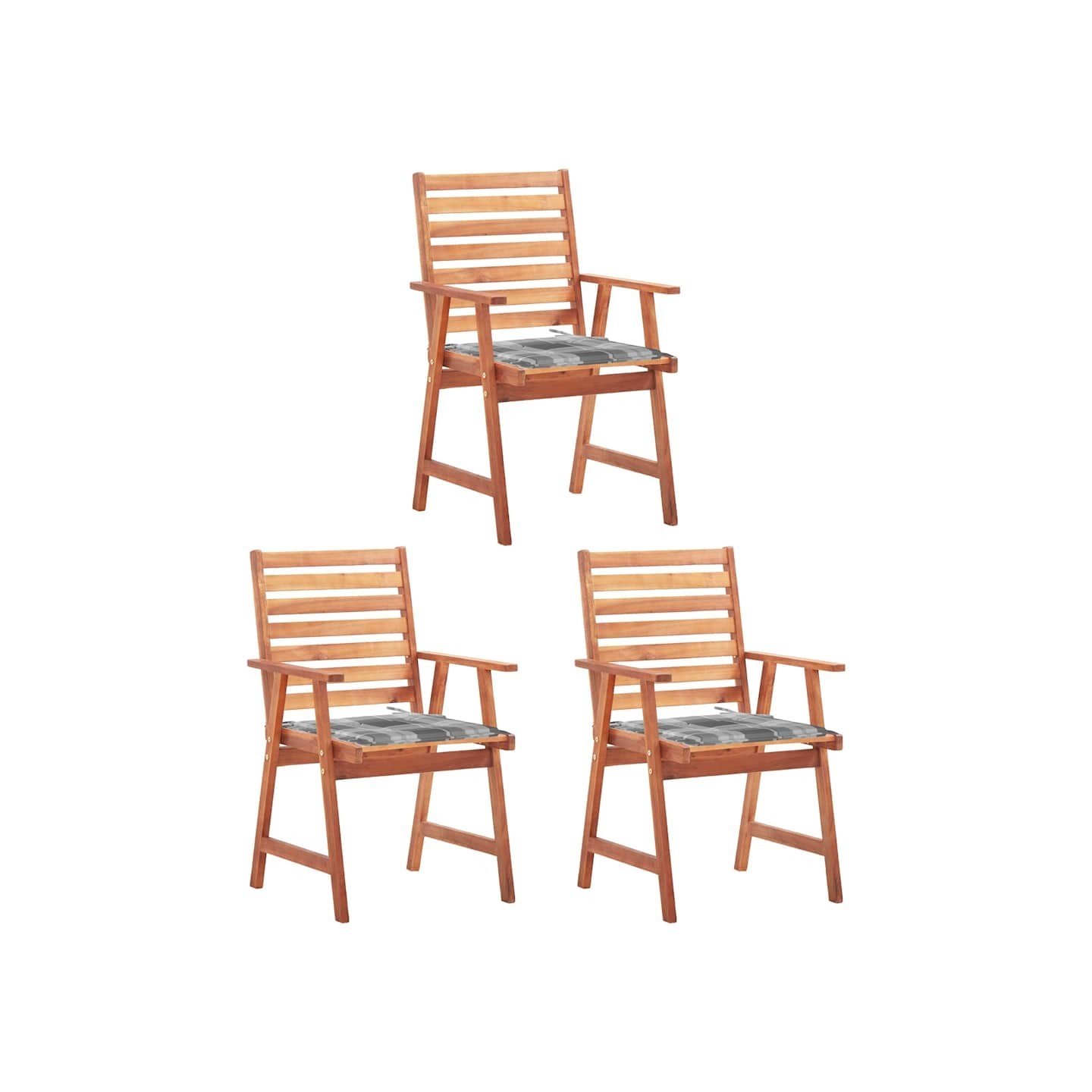 Chaises à manger d'extérieur lot de 3 et coussins Acacia massif