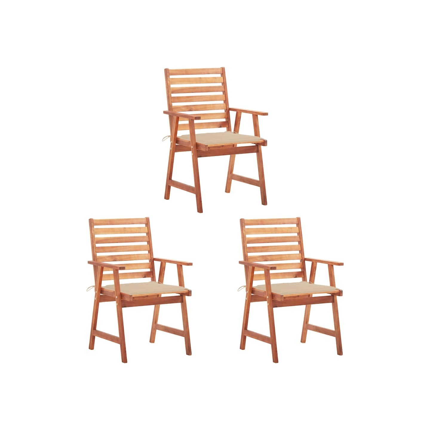 Chaises à manger d'extérieur lot de 3 et coussins Acacia massif