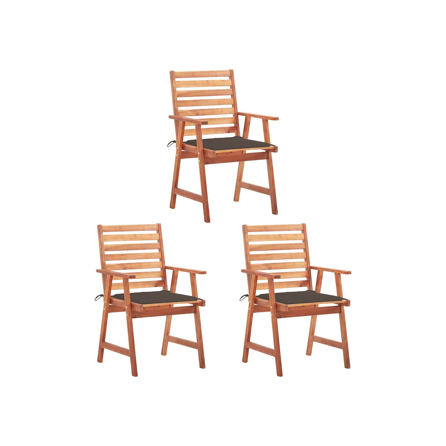 Chaises à manger d'extérieur lot de 3 et coussins Acacia massif