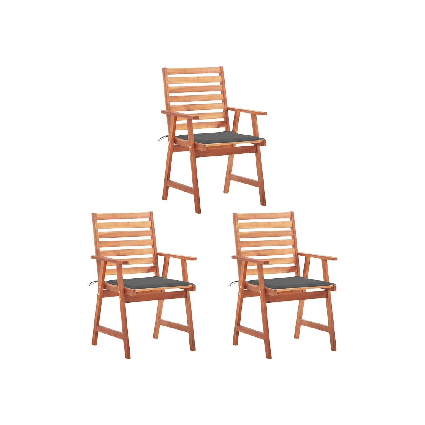 Chaises à manger d'extérieur lot de 3 et coussins Acacia massif