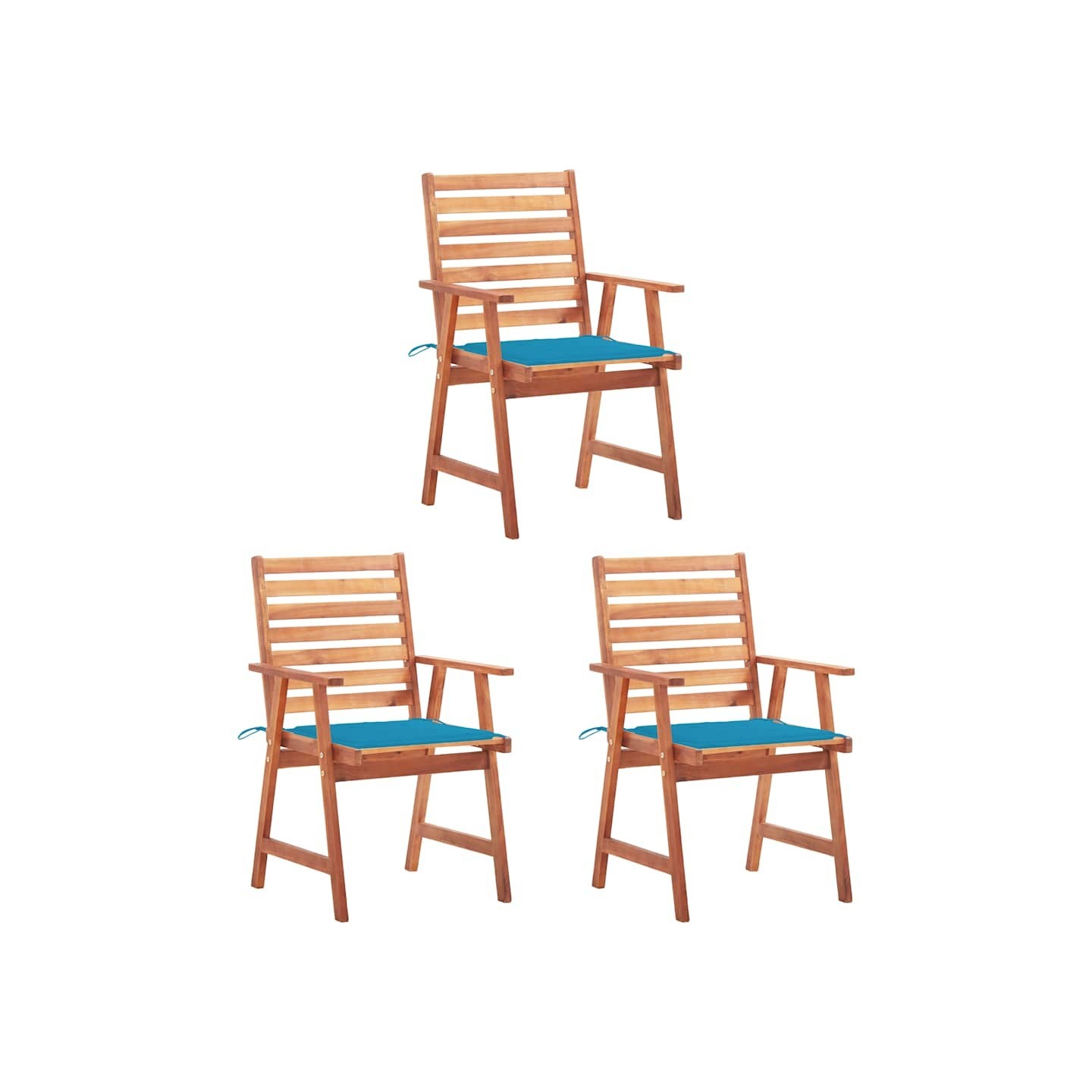 Chaises à manger d'extérieur lot de 3 et coussins Acacia massif