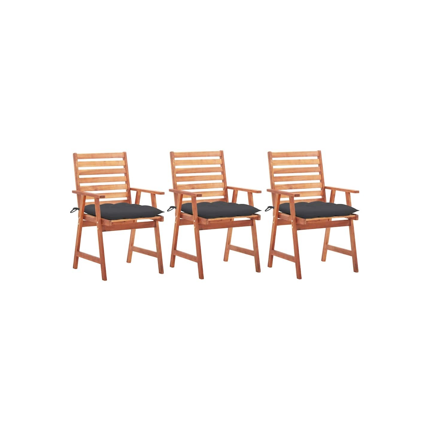 Chaises à manger d'extérieur lot de 3 et coussins Acacia massif