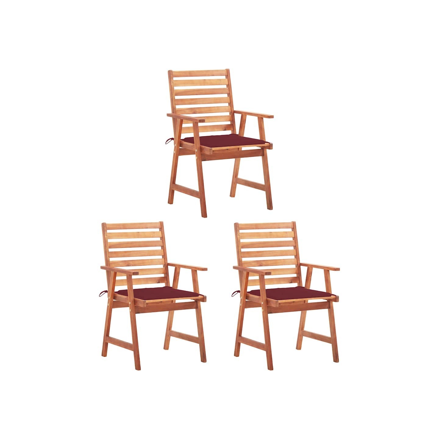 Chaises à manger d'extérieur lot de 3 et coussins Acacia massif