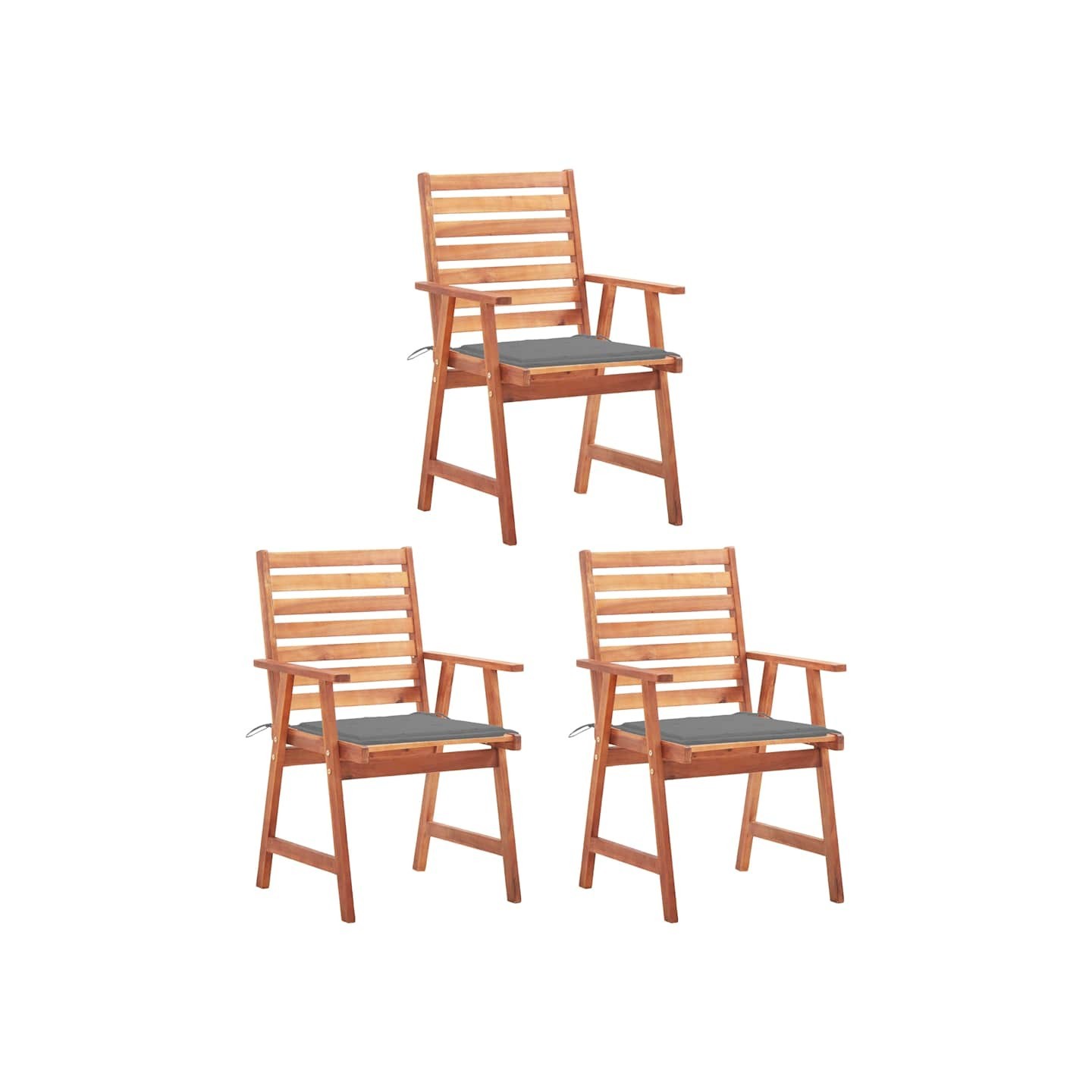 Chaises à manger d'extérieur lot de 3 et coussins Acacia massif
