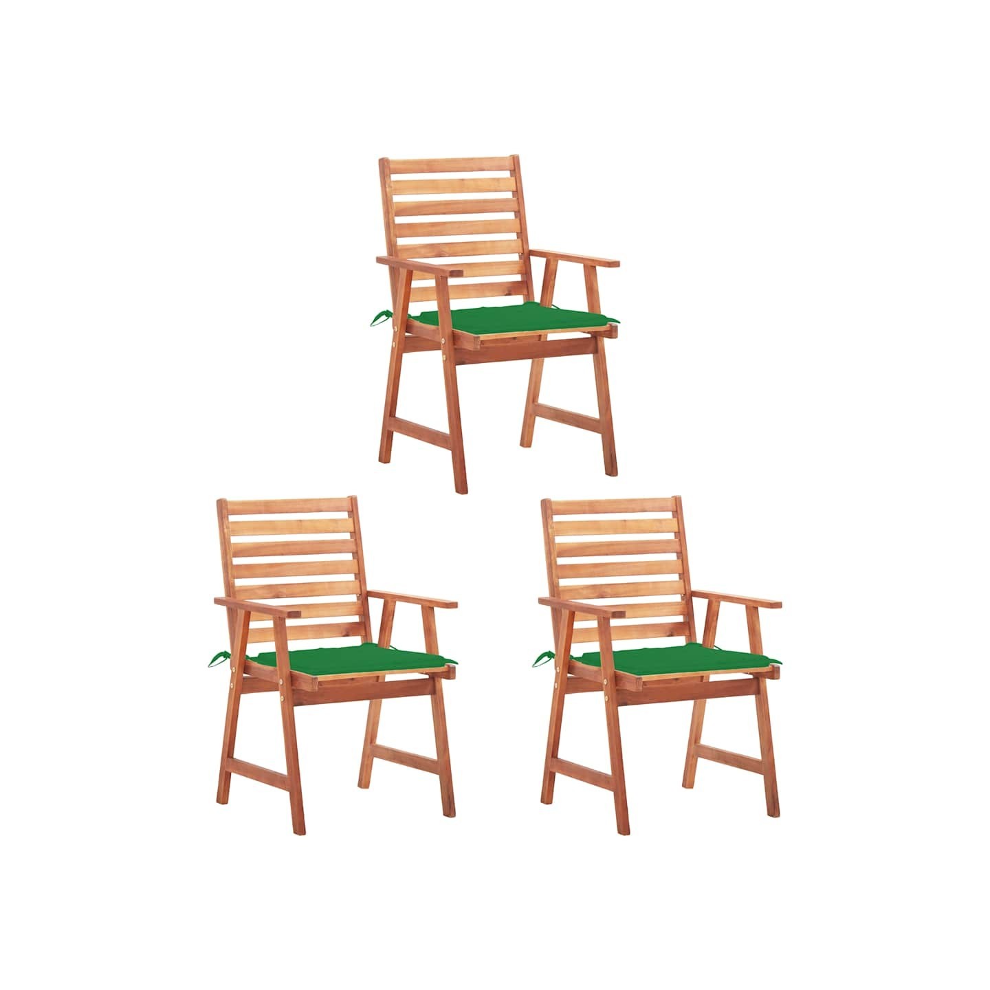 Chaises à manger d'extérieur lot de 3 et coussins Acacia massif