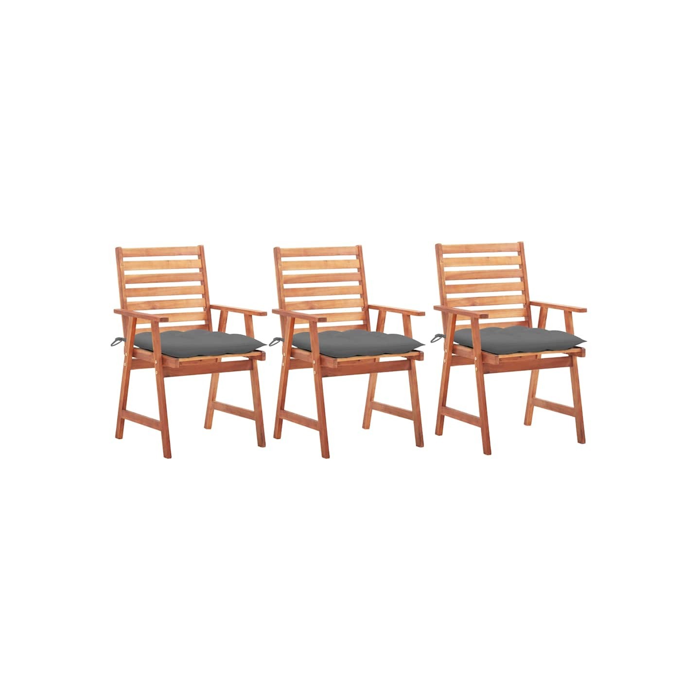 Chaises à manger d'extérieur lot de 3 et coussins Acacia massif