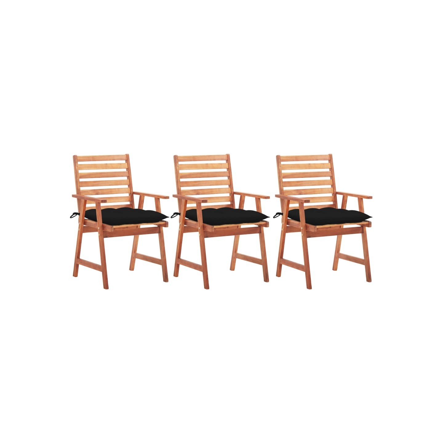 Chaises à manger d'extérieur lot de 3 et coussins Acacia massif