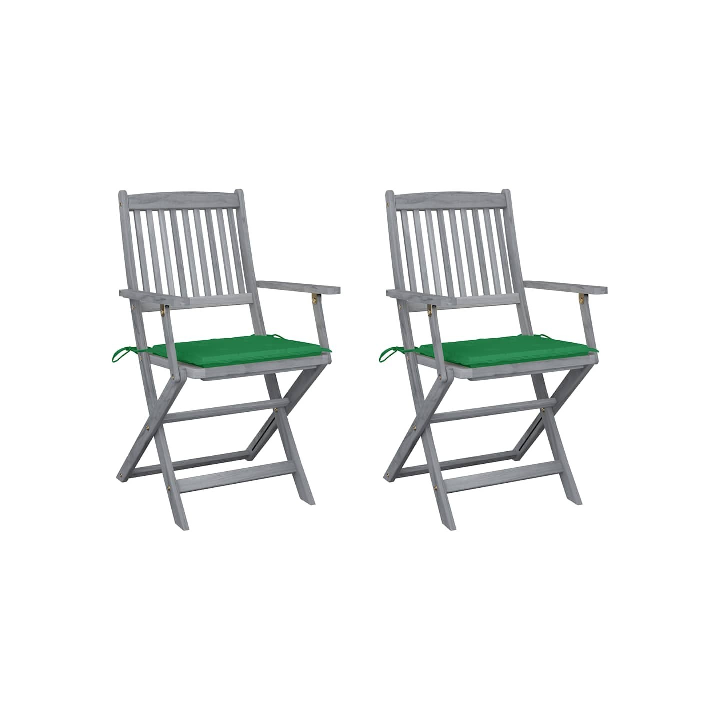 Chaises pliantes (lot de 2) avec coussins, en bois d'acacia massif