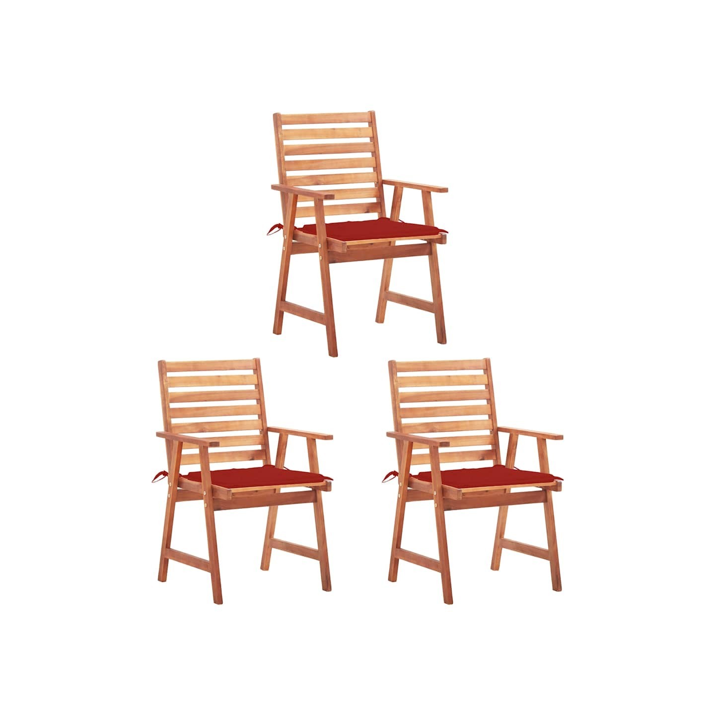 Chaises à manger d'extérieur lot de 3 et coussins Acacia massif