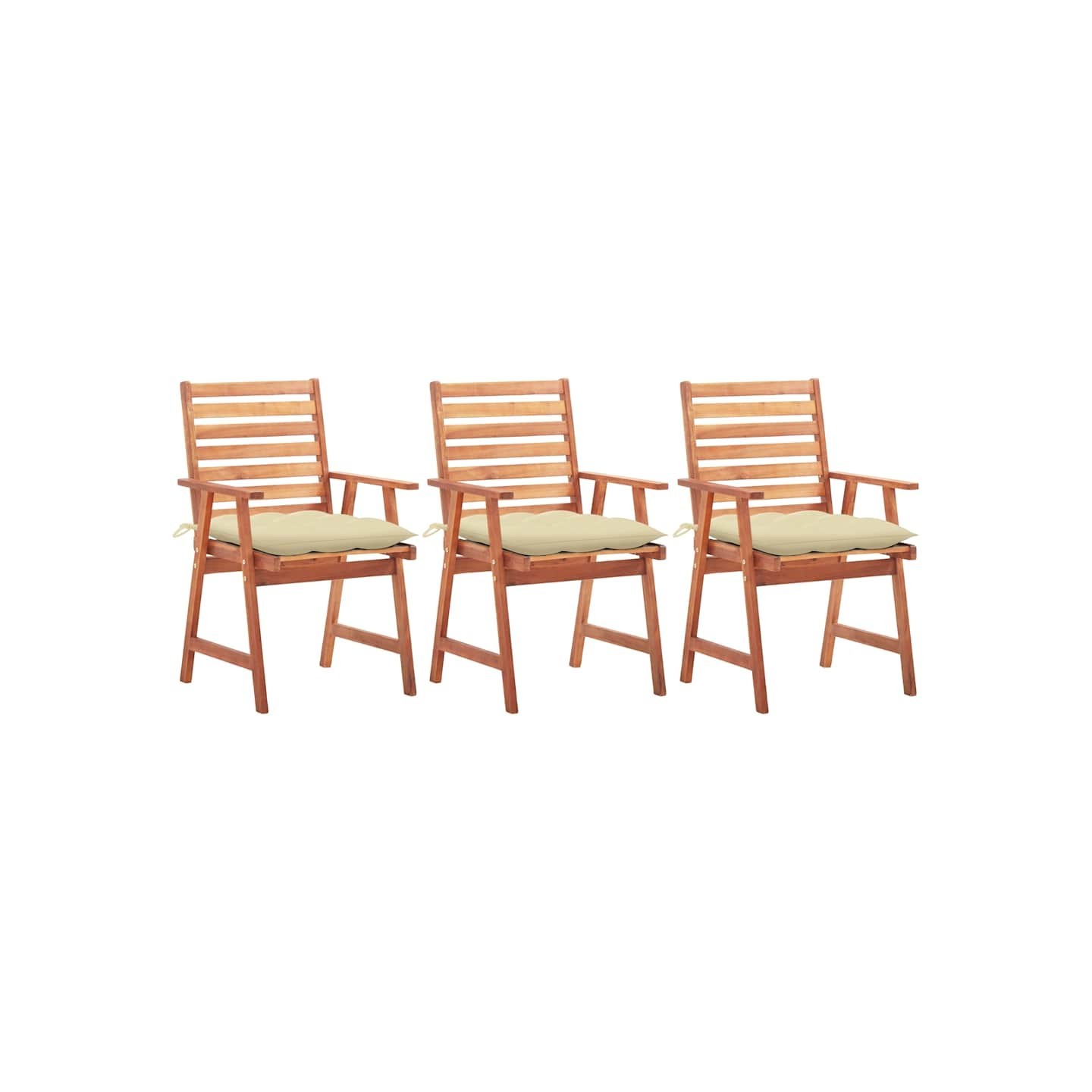 Chaises à manger d'extérieur lot de 3 et coussins Acacia massif
