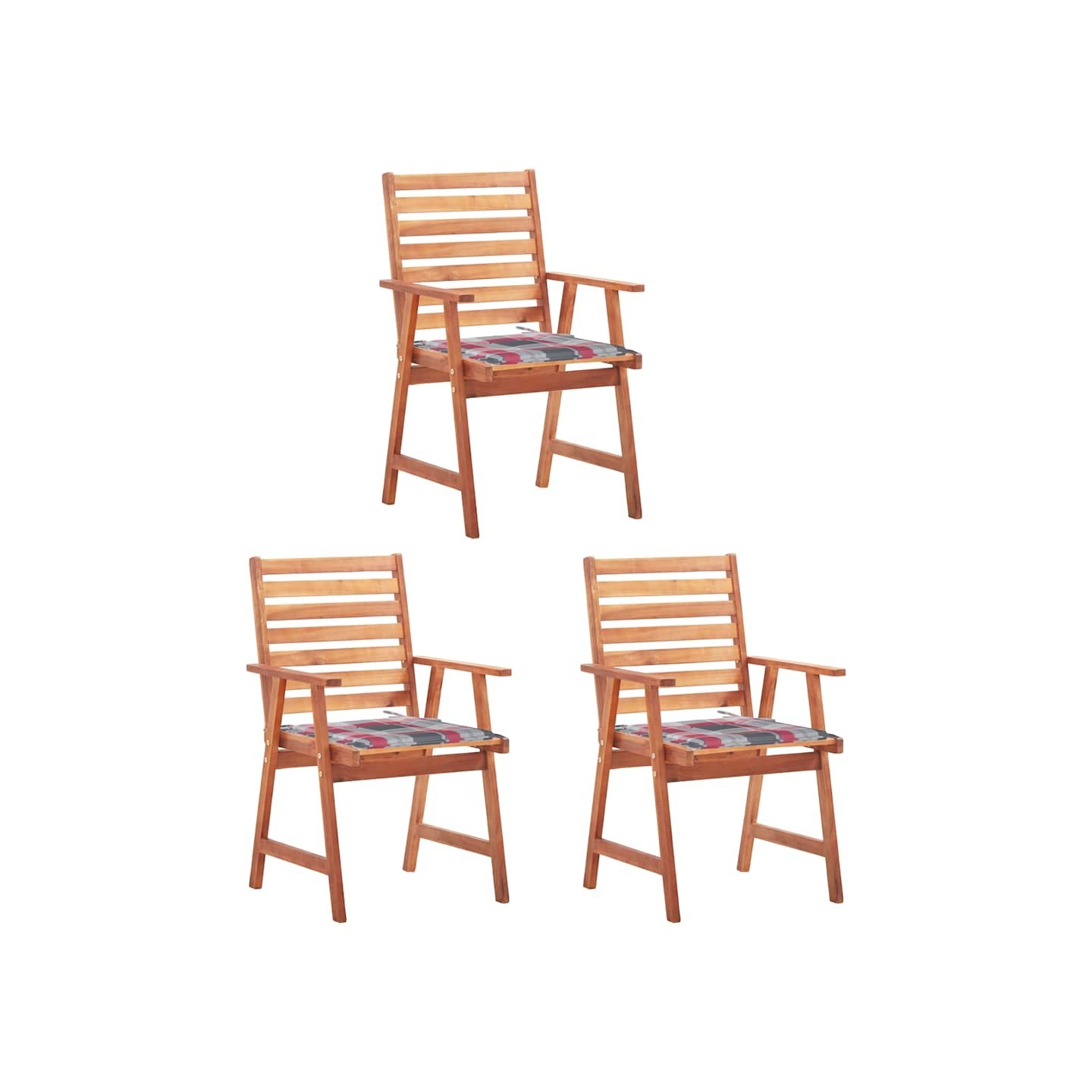 Chaises à manger d'extérieur lot de 3 et coussins Acacia massif