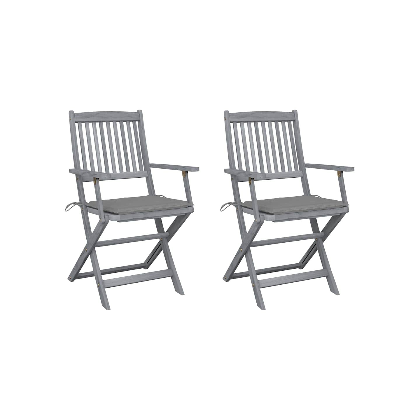 Chaises pliantes (lot de 2) avec coussins, en bois d'acacia massif