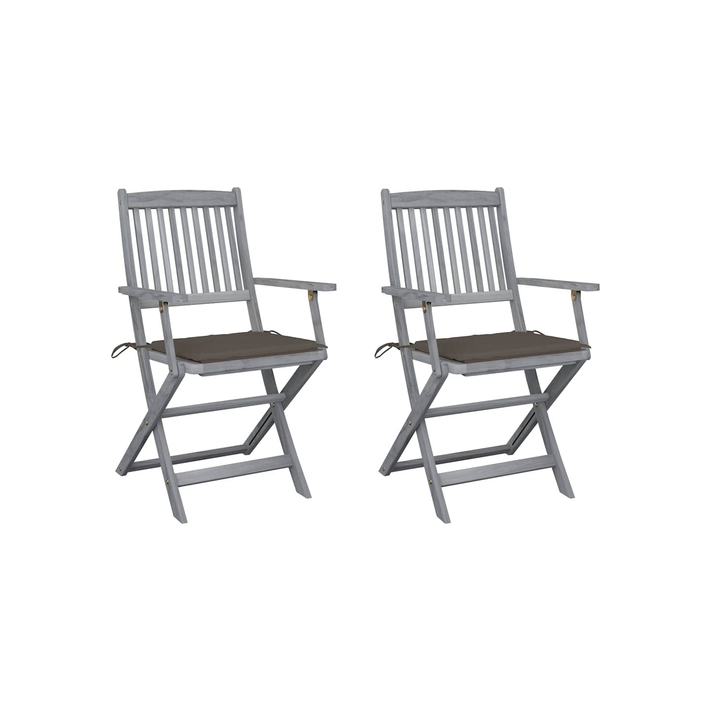 Chaises pliantes (lot de 2) avec coussins, en bois d'acacia massif