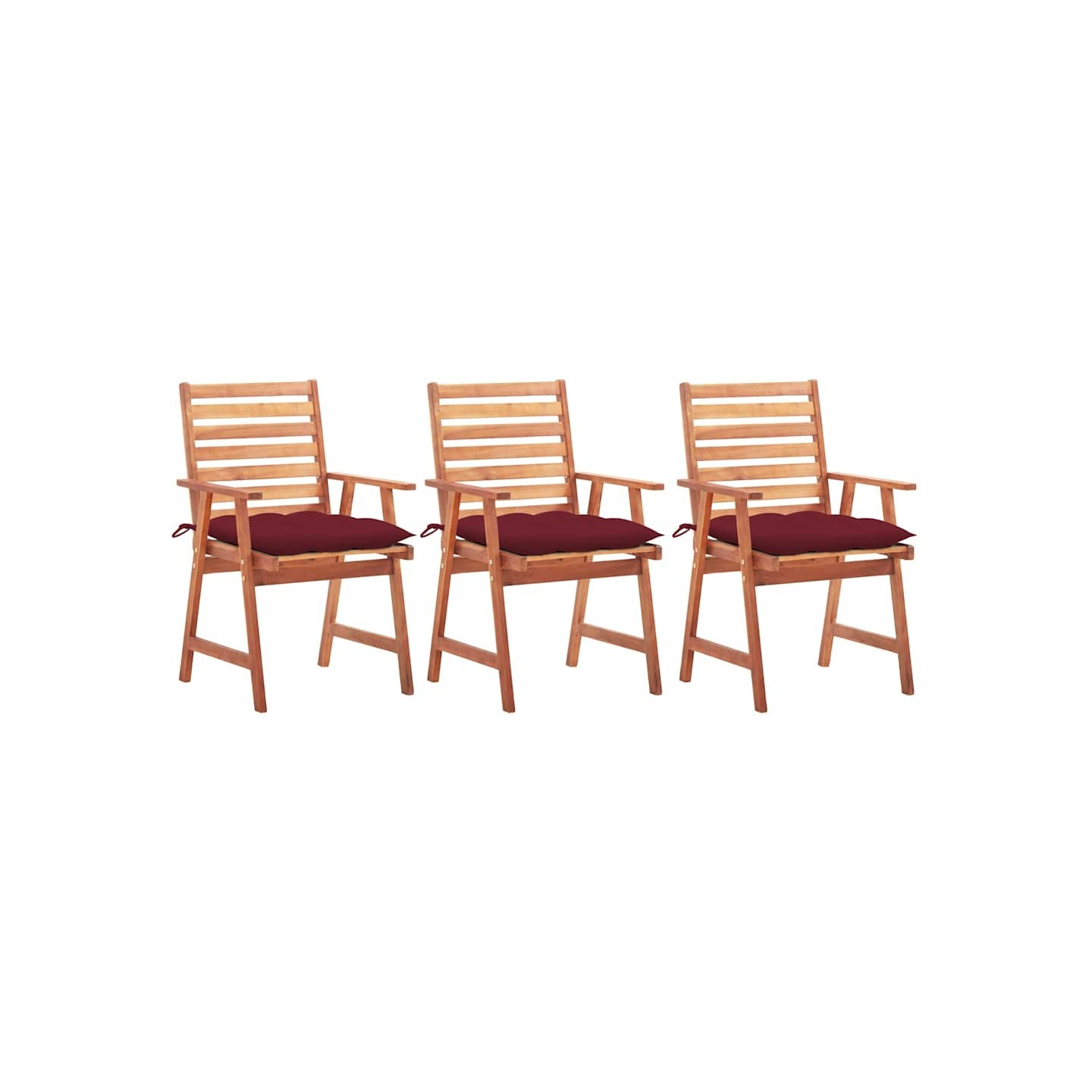 Chaises à manger d'extérieur lot de 3 et coussins Acacia massif