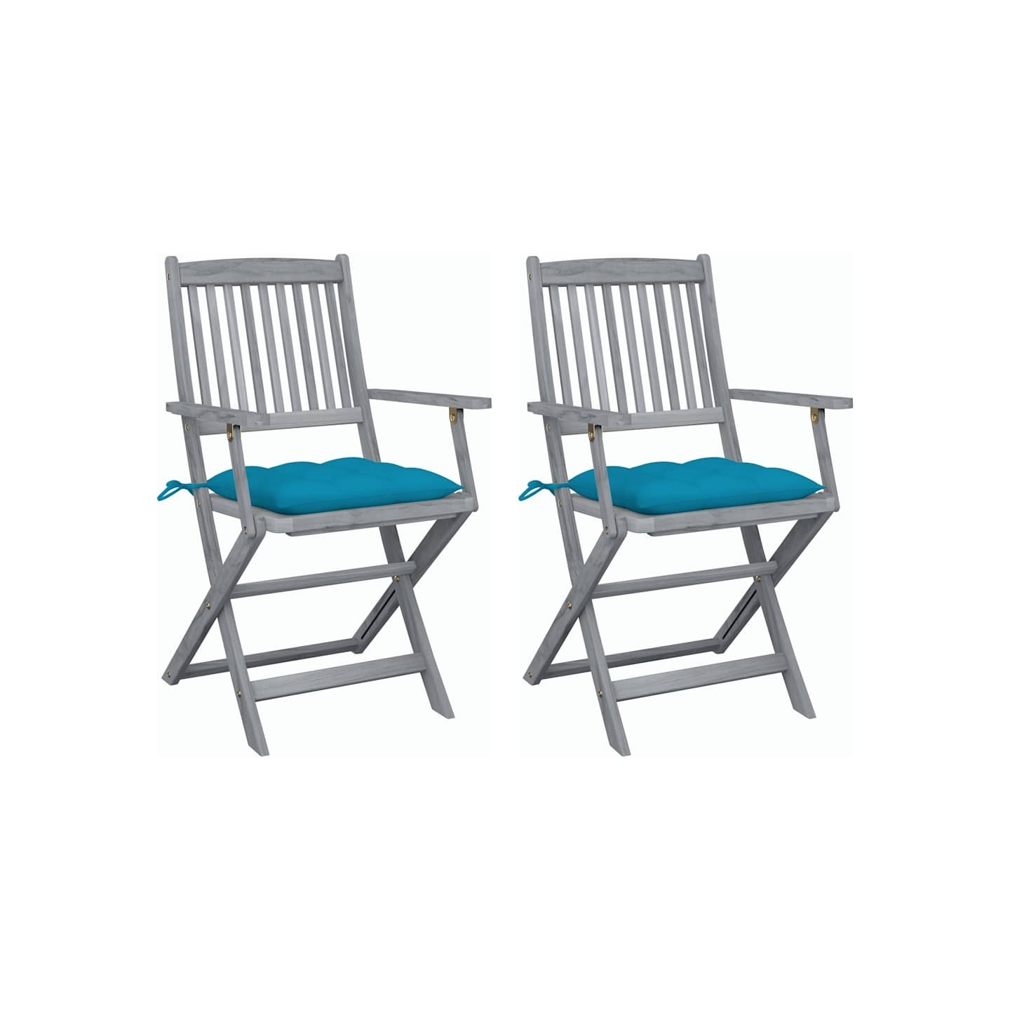 Chaises pliantes (lot de 2) avec coussins, en bois d'acacia massif