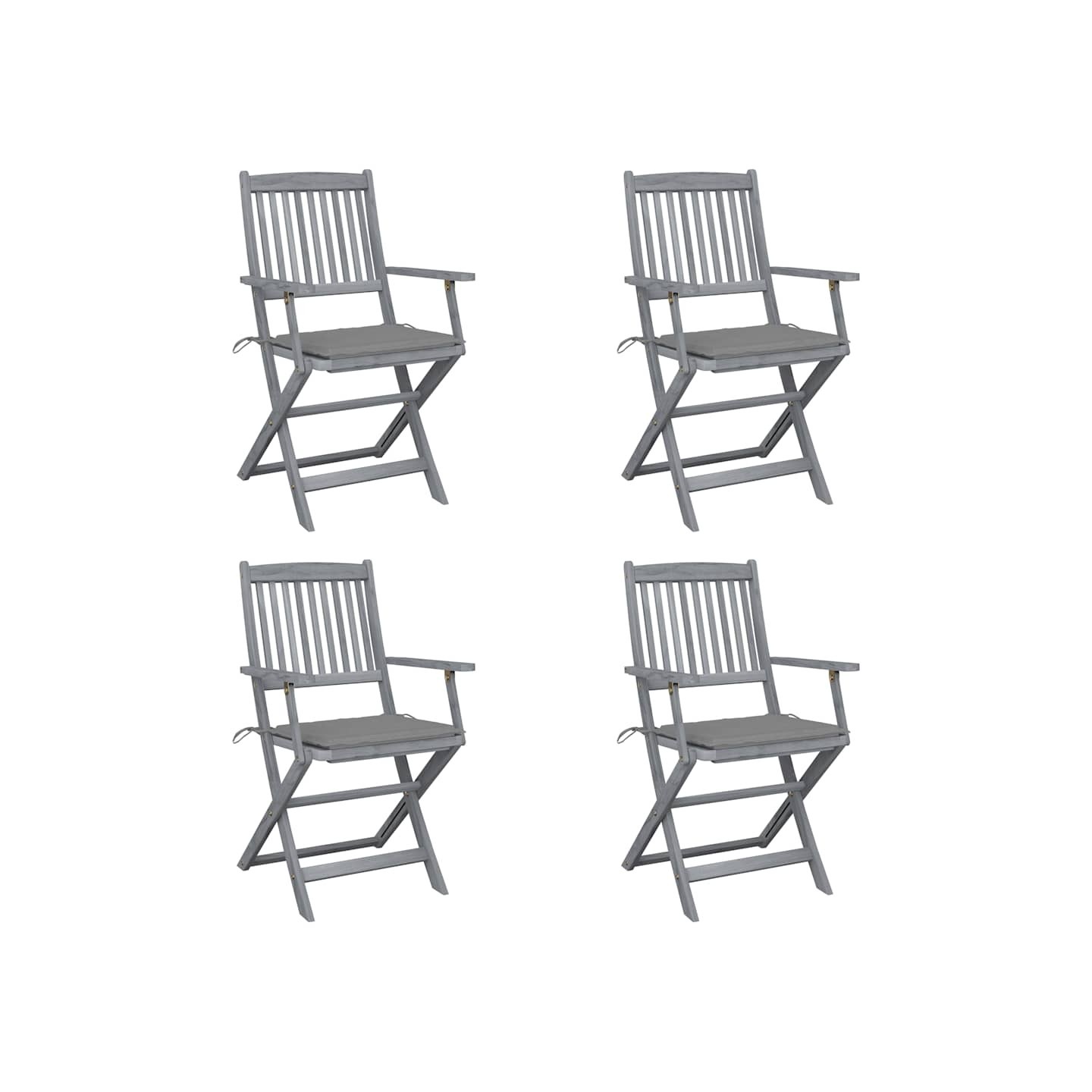 Chaises pliantes 4 pièces avec coussins en bois d'acacia massif
