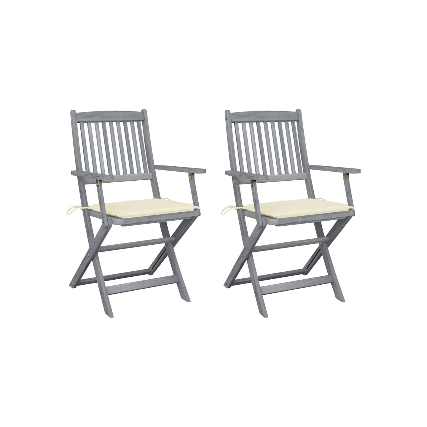 Chaises pliantes (lot de 2) avec coussins, en bois d'acacia massif