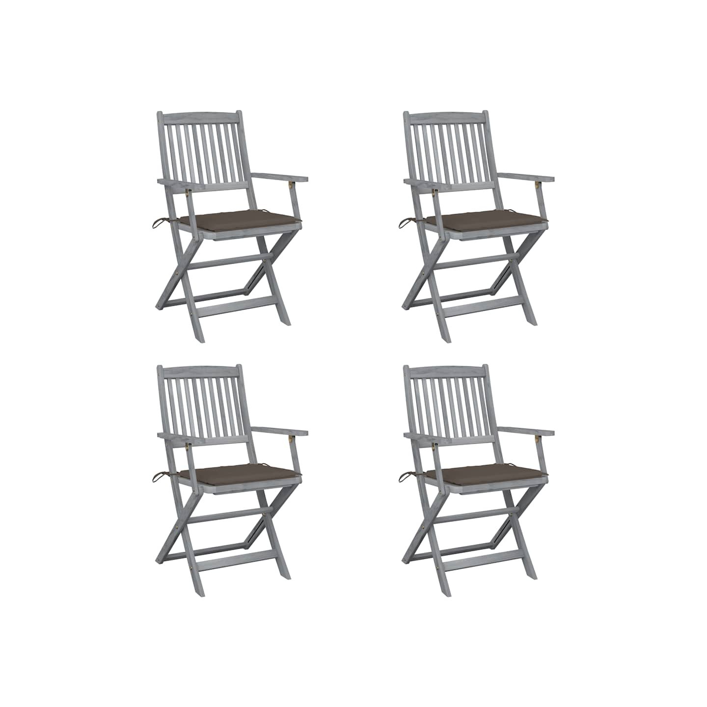 Chaises pliantes 4 pièces avec coussins en bois d'acacia massif