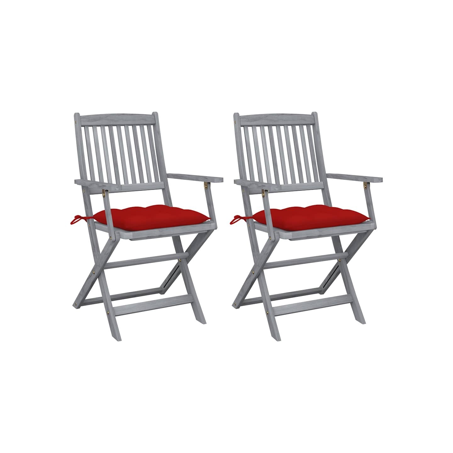 Chaises pliantes (lot de 2) avec coussins, en bois d'acacia massif