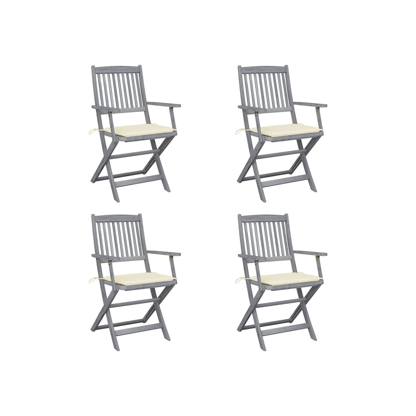 Chaises pliantes 4 pièces avec coussins en bois d'acacia massif