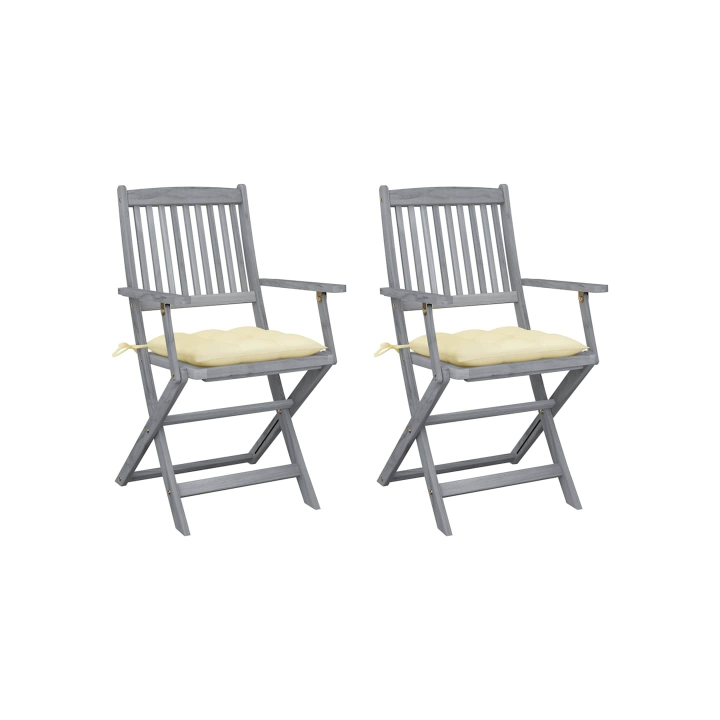 Chaises pliantes (lot de 2) avec coussins, en bois d'acacia massif