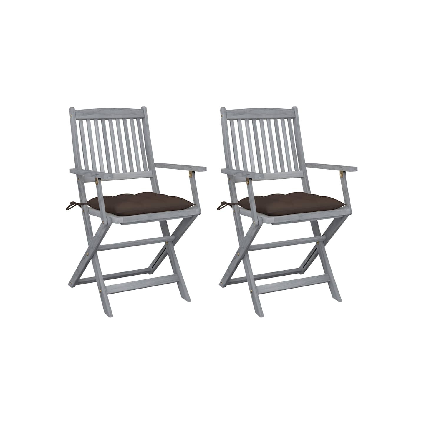 Chaises pliantes (lot de 2) avec coussins, en bois d'acacia massif