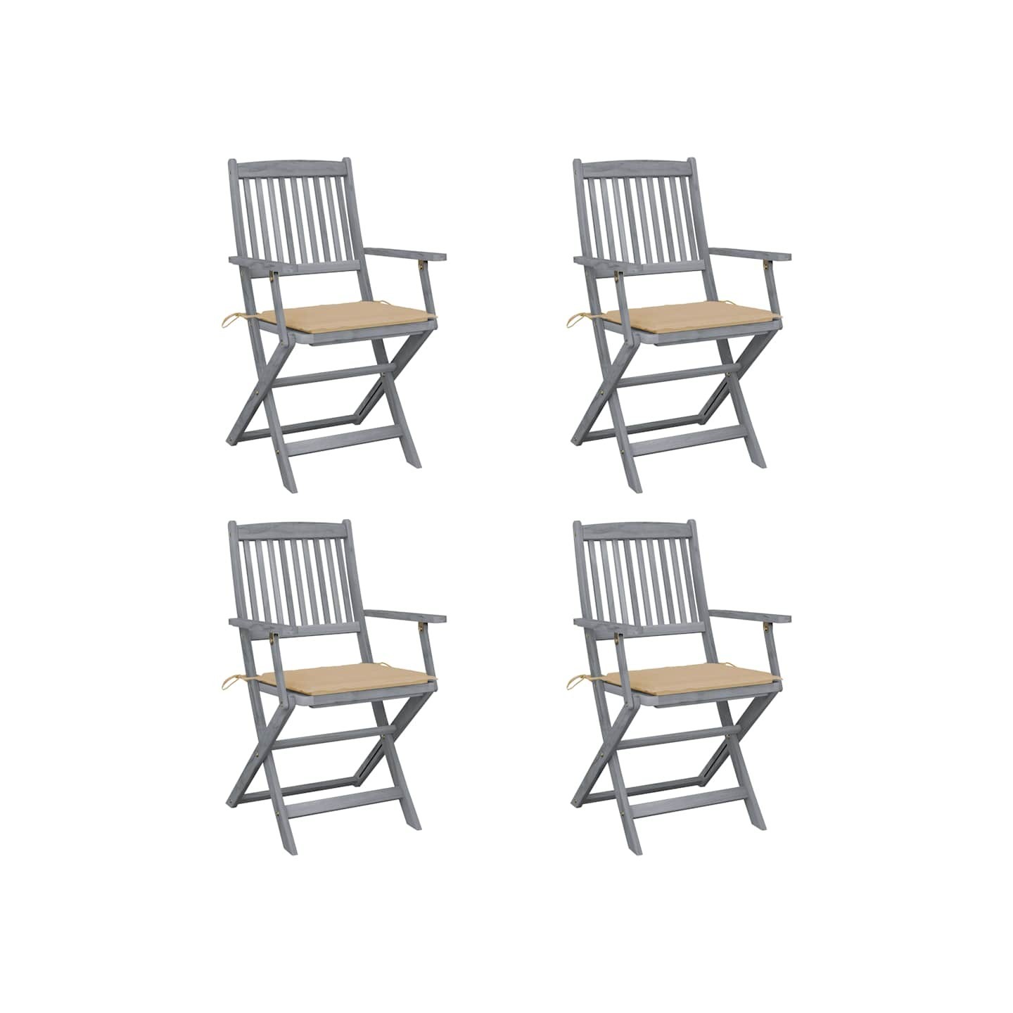 Chaises pliantes 4 pièces avec coussins en bois d'acacia massif