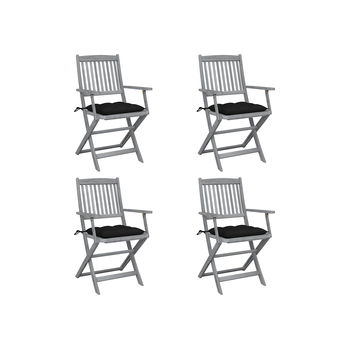 Chaises pliantes 4 pièces avec coussins en bois d'acacia massif