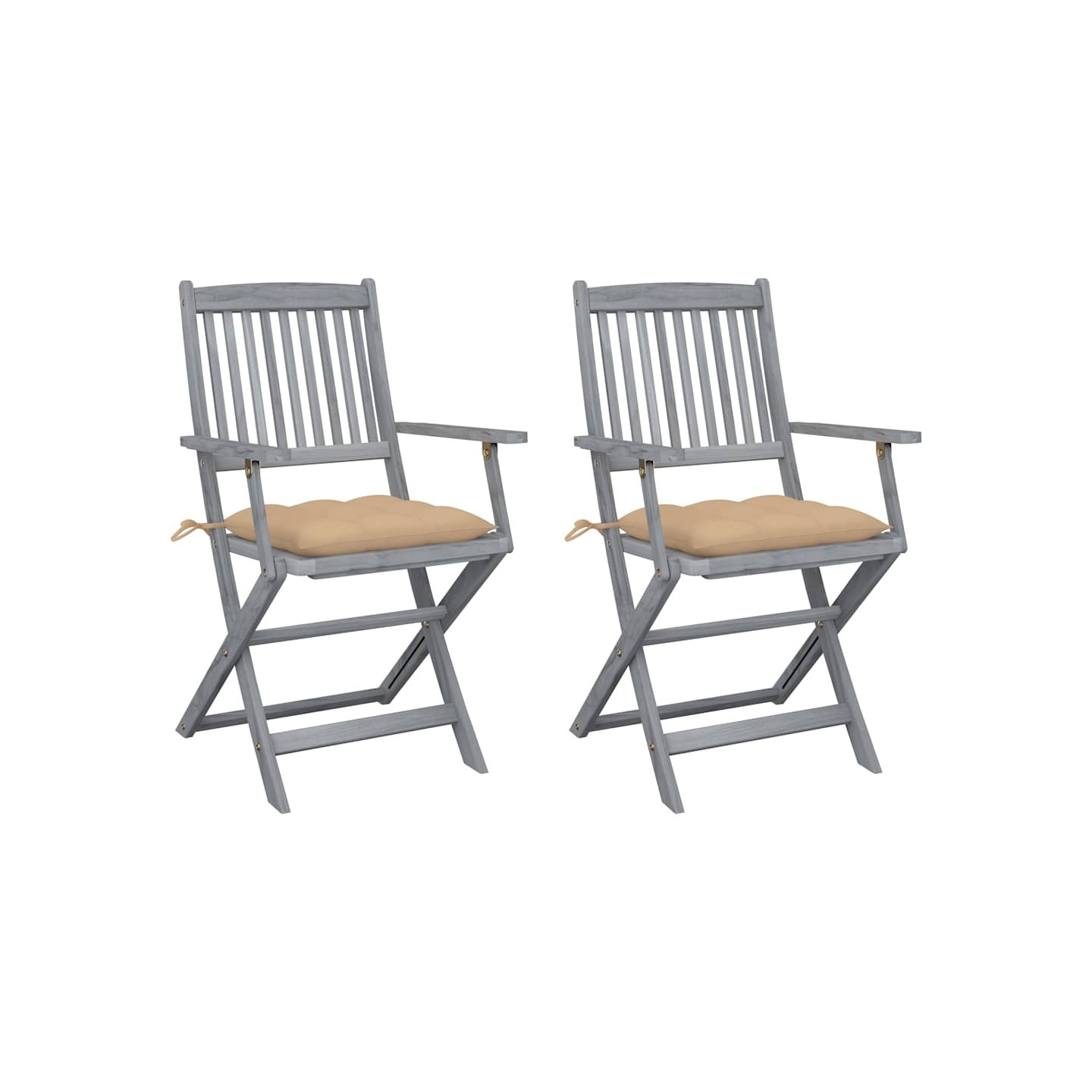 Chaises pliantes (lot de 2) avec coussins, en bois d'acacia massif