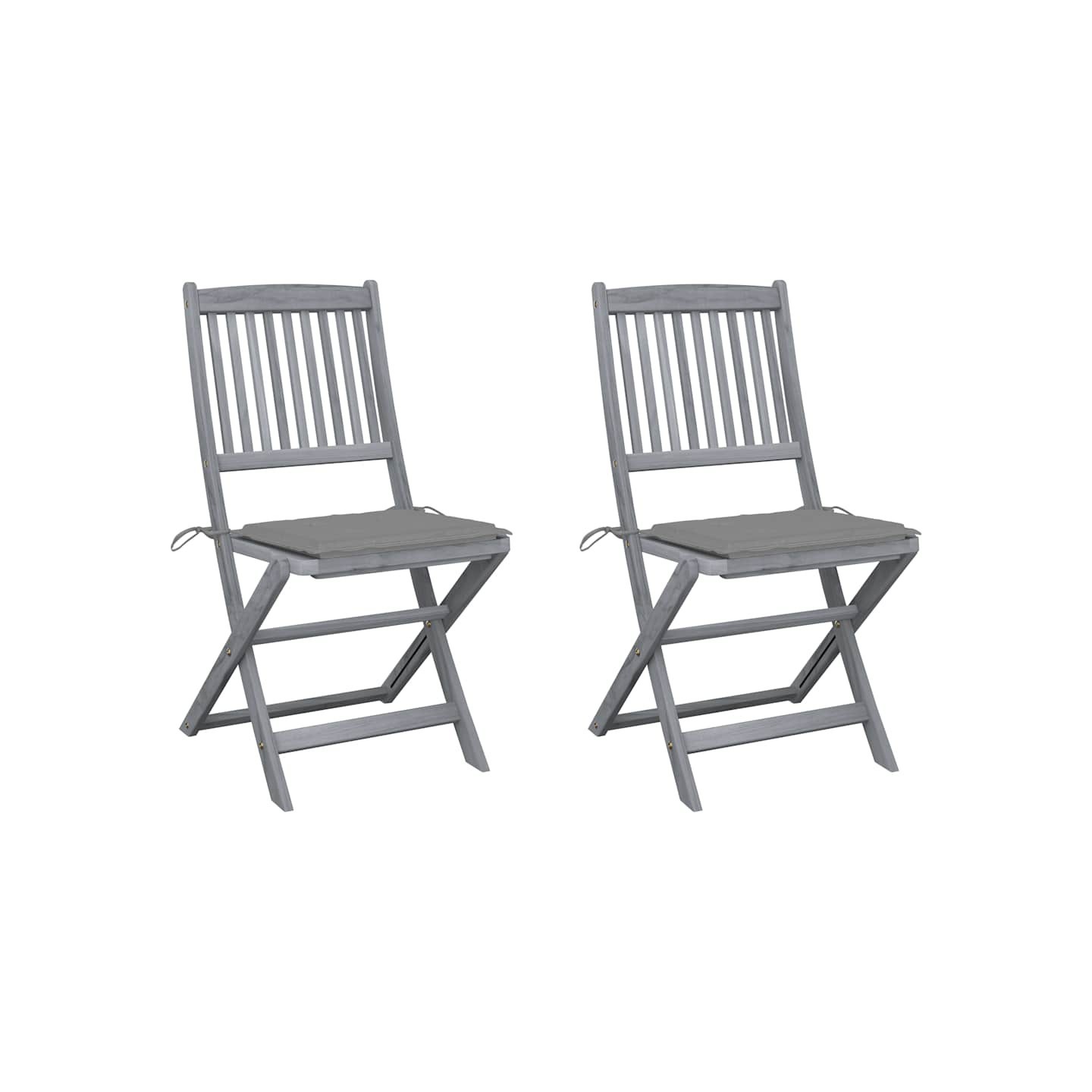 Chaises pliantes (lot de 2) avec coussins, en bois d'acacia massif